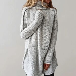 Cozy Gray long relaxed oversized Turtleneck Sweater